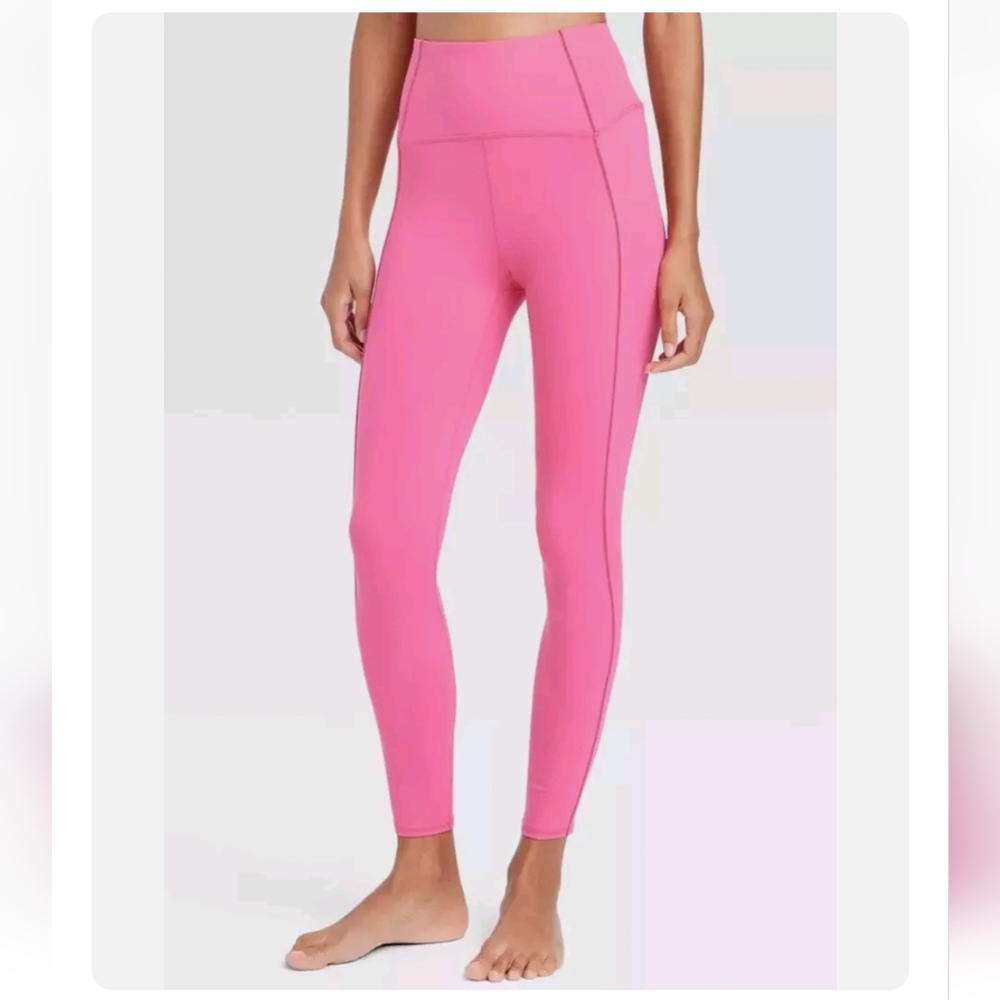 JoyLab Women's High-Rise 7/8 Length Leggings w/Glittering Stripe ~  Pink